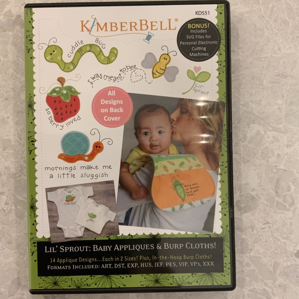 Kimberbell Lil' Sprout Baby Appliques & Burp Cloths CD Pattern Book EUC